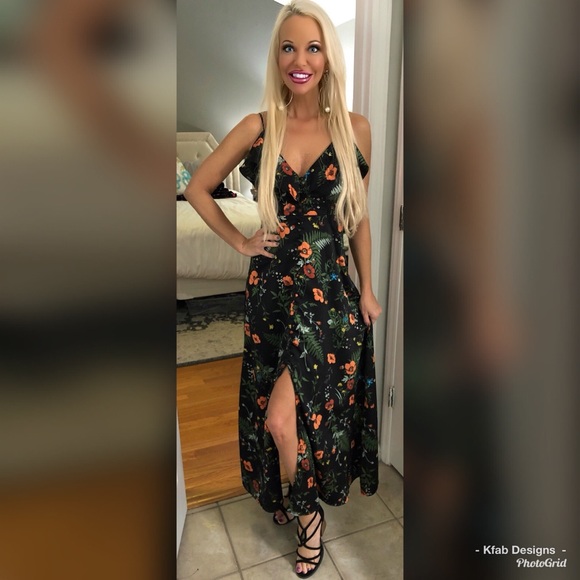 🥰LAST 1! ❤️Black Floral Ruffle Adjustable Maxi! - Picture 2 of 4